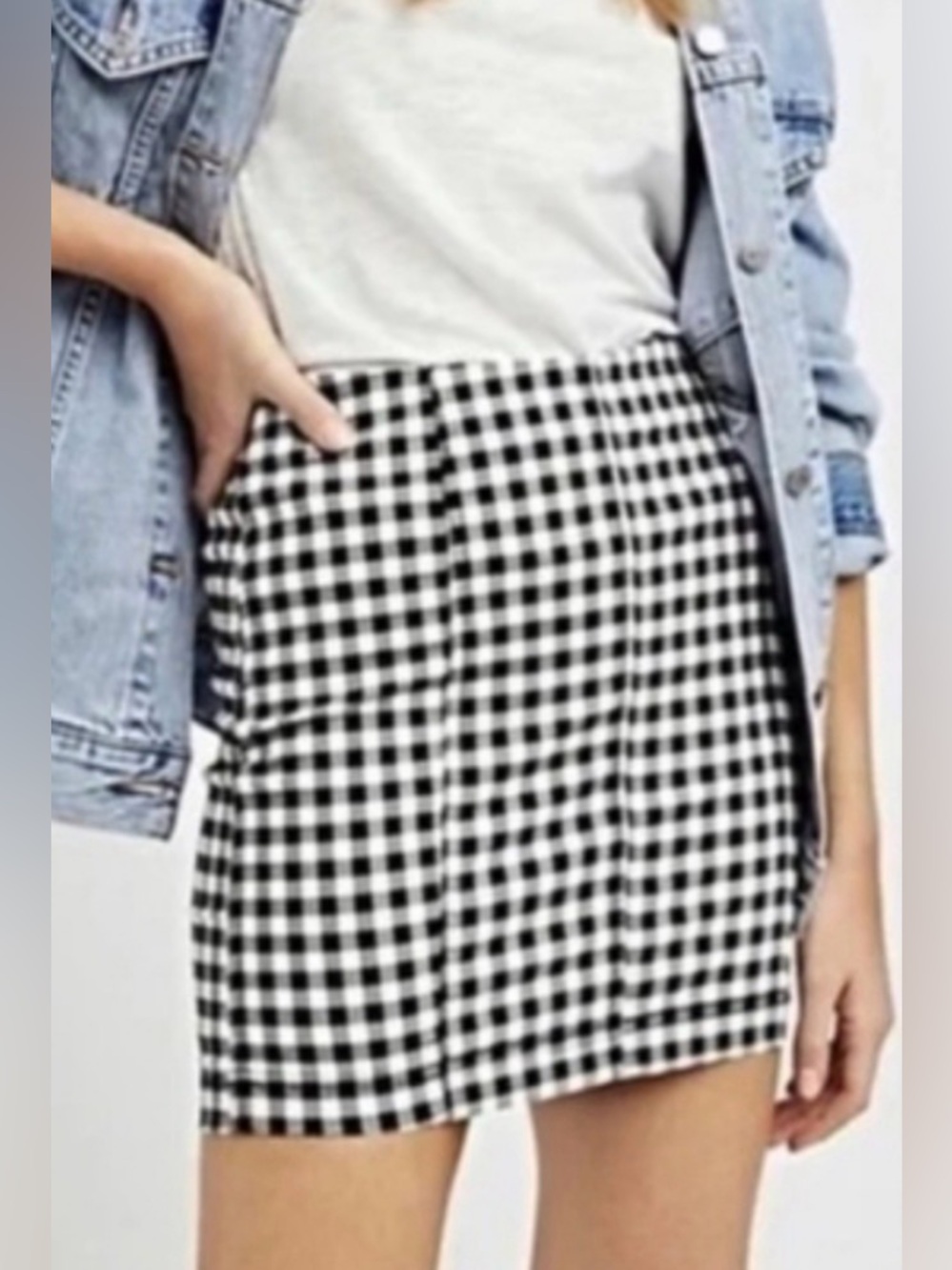Free People Black and White GinghamStretch Mini Skirt NWT